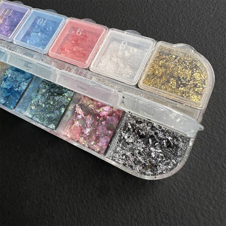 Translucent nail flakes OBW foil, set of 12 colors