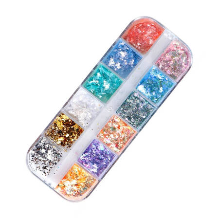 Translucent nail flakes OBW foil, set of 12 colors