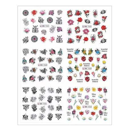 Water stickers for manicure, nail art, Roses, BN-1561, sheet of 6 pcs