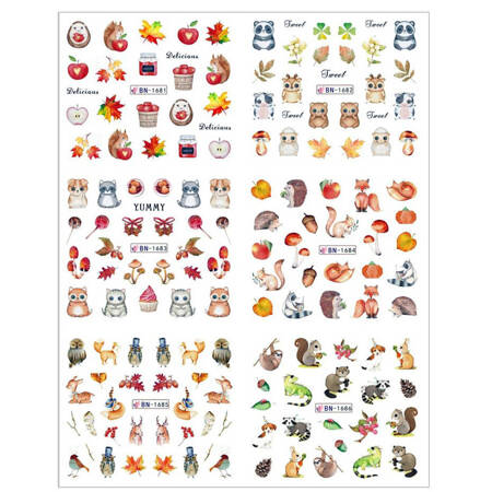 Water stickers for manicure, nail art, animals, BN-1681, sheet of 6 pcs