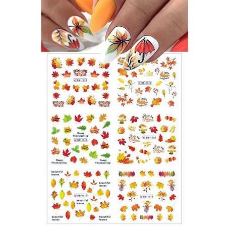 Water stickers for manicure, nail art, autumn, BN-1513  sheet of 6 pcs