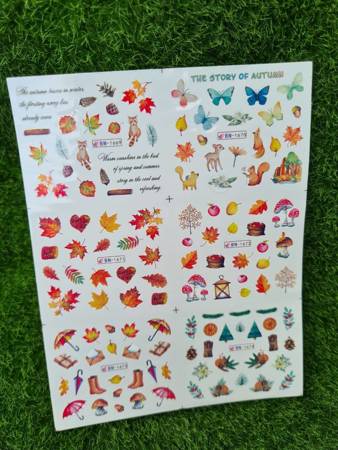 Water stickers for manicure, nail art, autumn leaves, BN-1669, sheet of 6 pcs