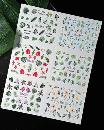 Water stickers for manicure, nail art,ferns, BN-1405, sheet of 6 pcs