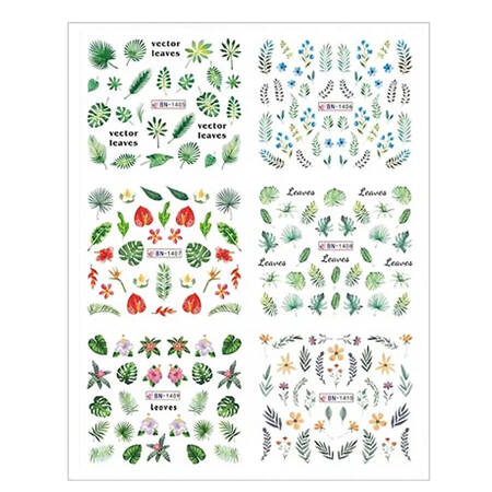 Water stickers for manicure, nail art,ferns, BN-1405, sheet of 6 pcs