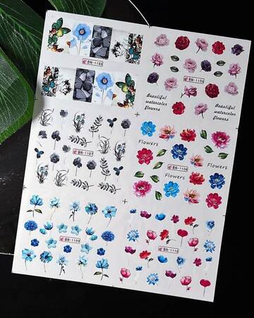 Water stickers for manicure, nail art,flowers, BN-1105, sheet of 6 pcs