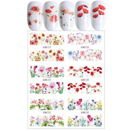 Water stickers for manicure, nail art, flowers, BN-1117  sheet of 6 pcs