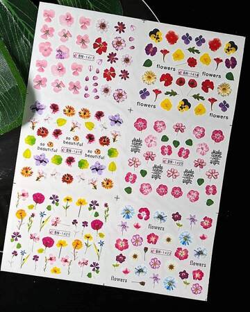 Water stickers for manicure, nail art,flowers, BN-1417, sheet of 6 pcs