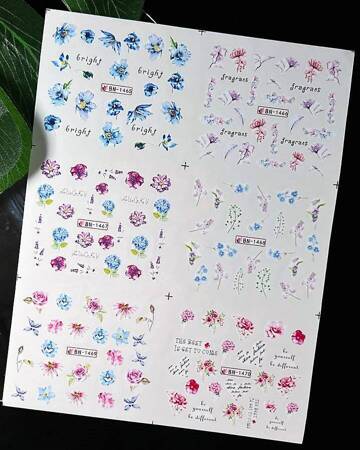 Water stickers for manicure, nail art,flowers, BN-1465, sheet of 6 pcs