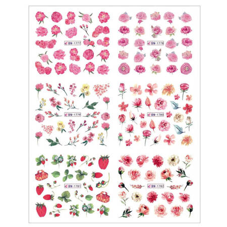 Water stickers for manicure, nail art,flowers, BN-1777, sheet of 6 pcs