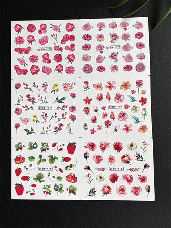 Water stickers for manicure, nail art,flowers, BN-1777, sheet of 6 pcs