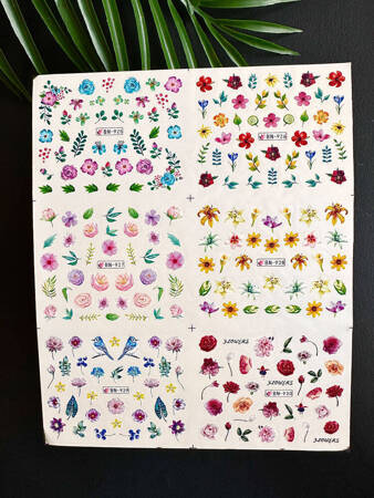 Water stickers for manicure, nail art, flowers, BN-925, sheet of 6 pcs