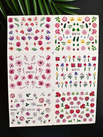 Water stickers for manicure, nail art, flowers, BN-931, sheet of 6 pcs