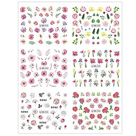 Water stickers for manicure, nail art, flowers, BN-931, sheet of 6 pcs