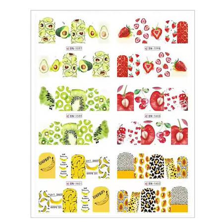 Water stickers for manicure, nail art, fruit, BN-1597, sheet of 6 pcs