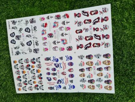 Water stickers for manicure, nail art, halloween skull, BN-1429, sheet of 6 pcs