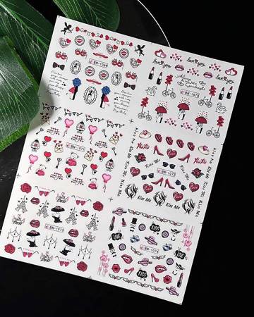 Water stickers for manicure, nail art, kisses BN-1069, sheet of 6 pcs