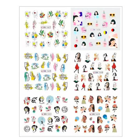 Water stickers for manicure, nail art, line art, BN-1627, sheet of 6 pcs