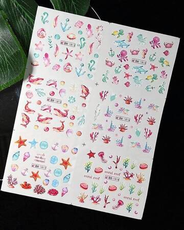 Water stickers for manicure, nail art, marine, BN-1813, sheet of 6 pcs