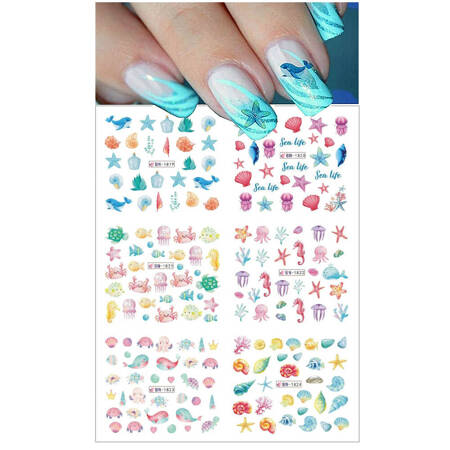 Water stickers for manicure, nail art, marine, BN-1819, sheet of 6 pcs