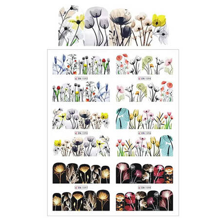 Water stickers for manicure, nail art, plants, BN-1093, sheet of 6 pcs