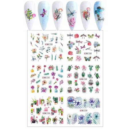 Water stickers for manicure, nail art, plants, BN-1759, sheet of 6 pcs