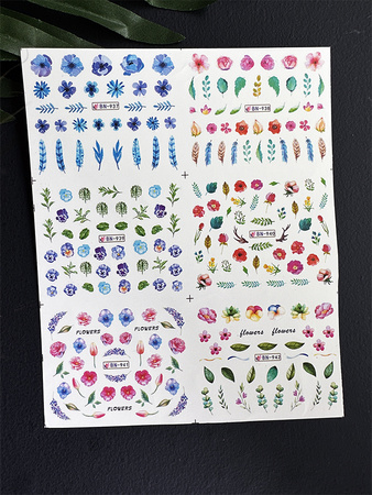 Water stickers for manicure, nail art, flowers, BN-937, sheet of 6 pcs