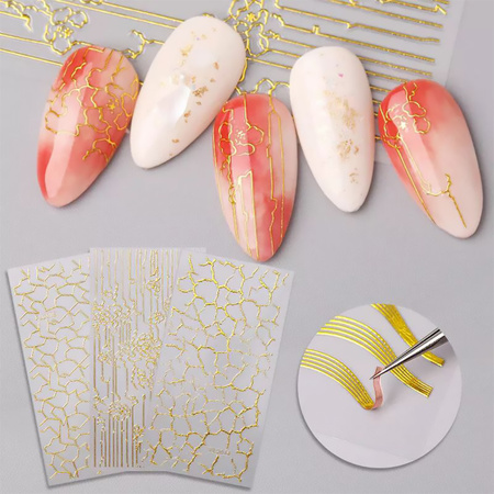 Nail stickers 3D self-adhesive gold waves abstract FL2023