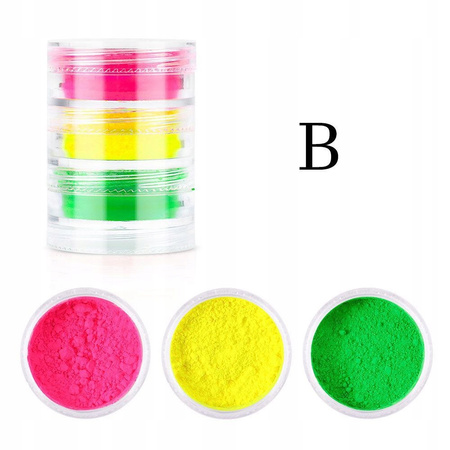 Neon nail pigment powder, set of 3 pcs