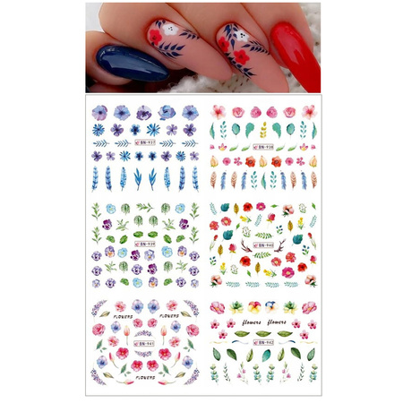 Water stickers for manicure, nail art, flowers, BN-937, sheet of 6 pcs