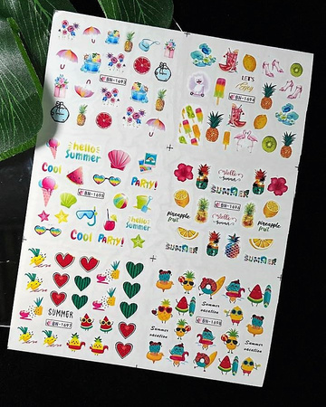 Water stickers for manicure, nail art,summer, BN-1693, sheet of 6 pcs