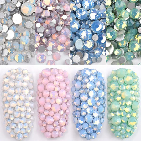 OPAL Green nail decoration rhinestones, mix set, sizes 1.4-4.6 mm