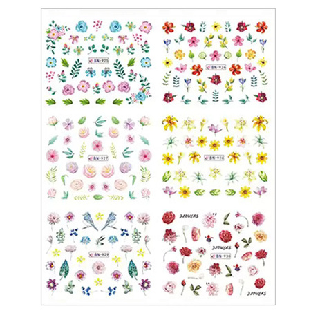 Water stickers for manicure, nail art, flowers, BN-925, sheet of 6 pcs