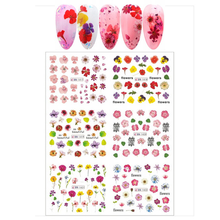 Water stickers for manicure, nail art,flowers, BN-1417, sheet of 6 pcs