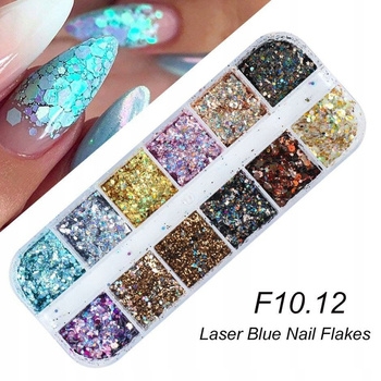 Brokaty glitter do zdobienia paznokci F10.12 zestaw 12 kolorów