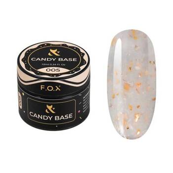 F.O.X Candy Base 005 beżowa kauczukowa baza z płatkami folii, 10 ml