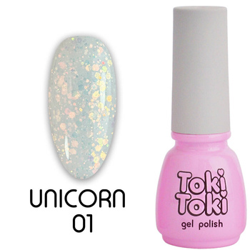 Lakier hybrydowy Toki-Toki Unicorn UN01 półprzezroczysty z brokatem 5ml