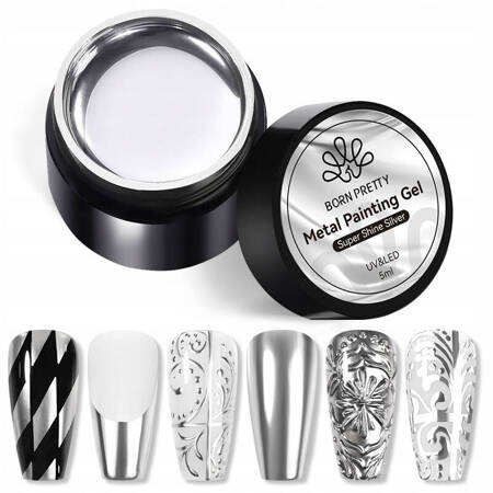 Lustrzana farba żelowa do zdobienia paznokci Metal SUPER SHINE srebrna 5 ml