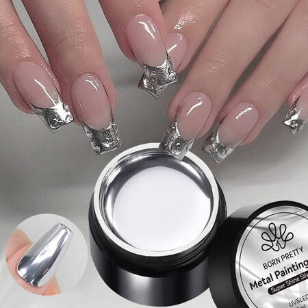 Lustrzana farba żelowa do zdobienia paznokci Metal SUPER SHINE srebrna 5 ml