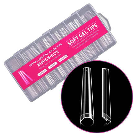 Zestaw Tipsy przezroczyste XXL Arch Coffin  240 szt + Gel klej ADORE 15ml 