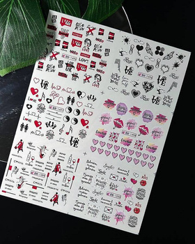 Водные наклейки слайдеры для маникюра дизайна ногтей нейл-арта Любовь BN-1495 лист 6 шт.
