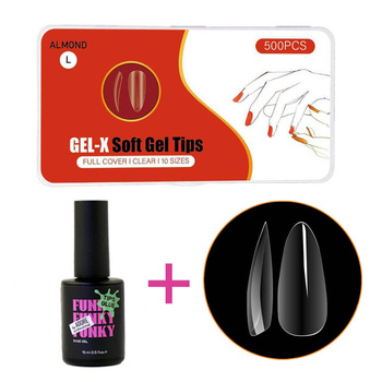 Гелевые типсы Миндаль L прозрачные 500 шт + гель-клей ADORE Funky Tips Glue Gel 15 мл