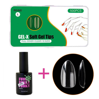 Гелевые типсы круглые L прозрачные 500 шт + гель-клей ADORE Funky Tips Glue Gel 15 мл