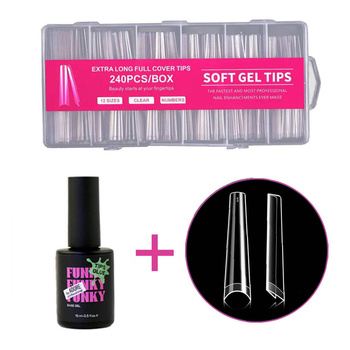 Набор Геловые типсы  Arch Coffin XXL прозрачные 240шт  + гель-клей ADORE Funky Tips Glue Gel 15 мл 