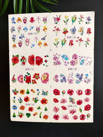 Водные наклейки слайдеры для маникюра дизайна ногтей цветы BN-1765  6 шт
