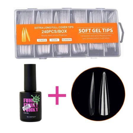 Набор Геловые типсы Стилет XXL прозрачные 240шт  + гель-клей ADORE Funky Tips Glue Gel 15 мл 