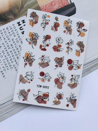 Наклейки для дизайна ногтей самоклеящиеся осенние цветы YZW-S092