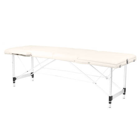 Профессиональный складной массажный стол 3 сегмента с алюминиевыми ножками, бежового цвета KOMFORT FIZJO 3