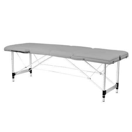 Профессиональный складной массажный стол 3 сегмента с алюминиевыми ножками, серого цвета KOMFORT FIZJO 3