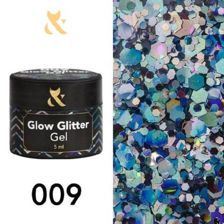 F.O.X Glow Glitter Gel глитер для дизайна 009, 5 ml