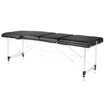 Професійний складний масажний стіл 3 сегменти з алюмінієвими ніжками, чорного кольору KOMFORT FIZJO 3